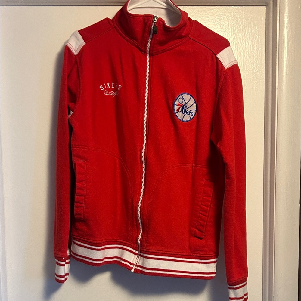 Women's Red 76ers Zip-Up Hoodie